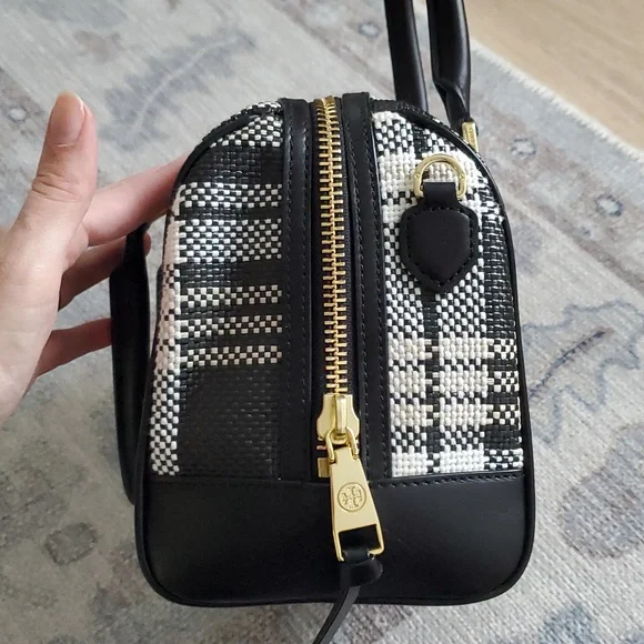 Tory Burch Robinson Plaid Boston Satchel Bag Purse with Crossbody Strap - Picture 10 of 16